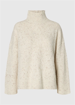 Cora ls knit structure high neck Egret Selected Femme 